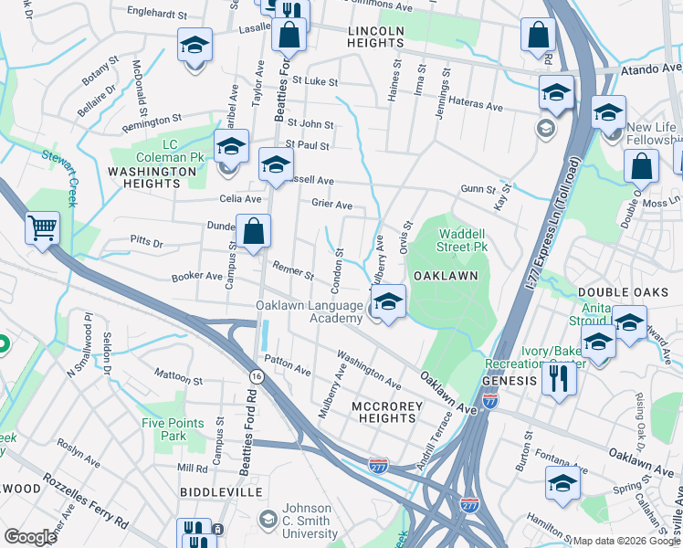 map of restaurants, bars, coffee shops, grocery stores, and more near 2004 Renner Street in Charlotte