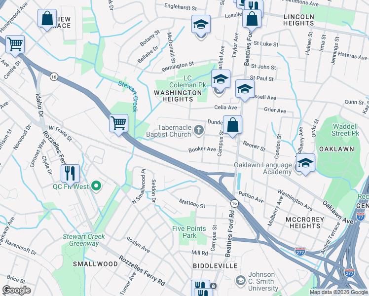 map of restaurants, bars, coffee shops, grocery stores, and more near 2433 Booker Avenue in Charlotte