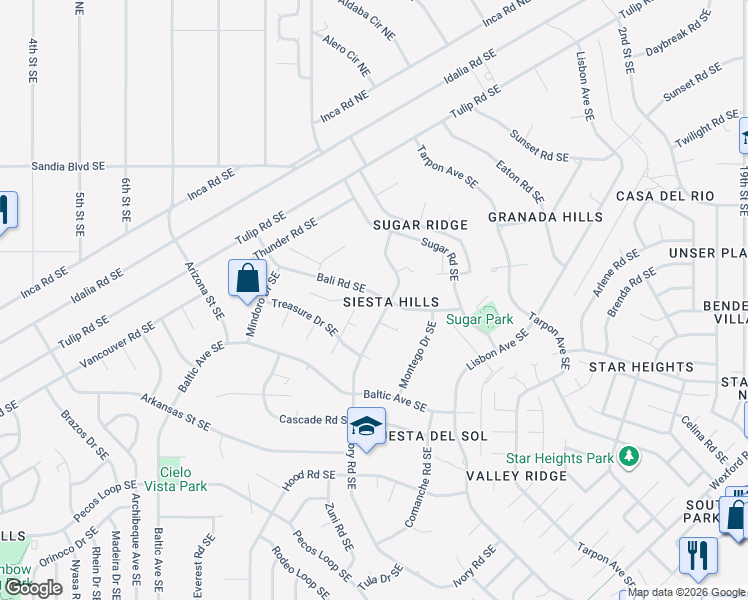 map of restaurants, bars, coffee shops, grocery stores, and more near 490 Cherish Court Southeast in Rio Rancho