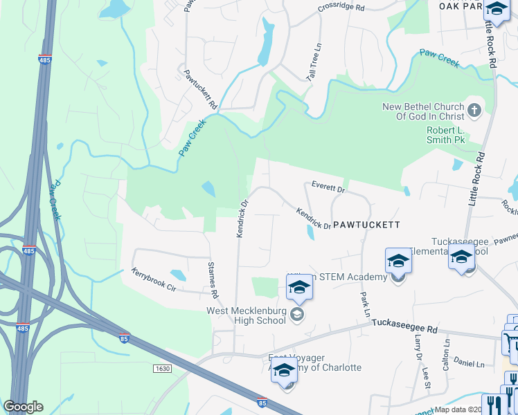 map of restaurants, bars, coffee shops, grocery stores, and more near 3029 Grace Meadow Lane in Charlotte