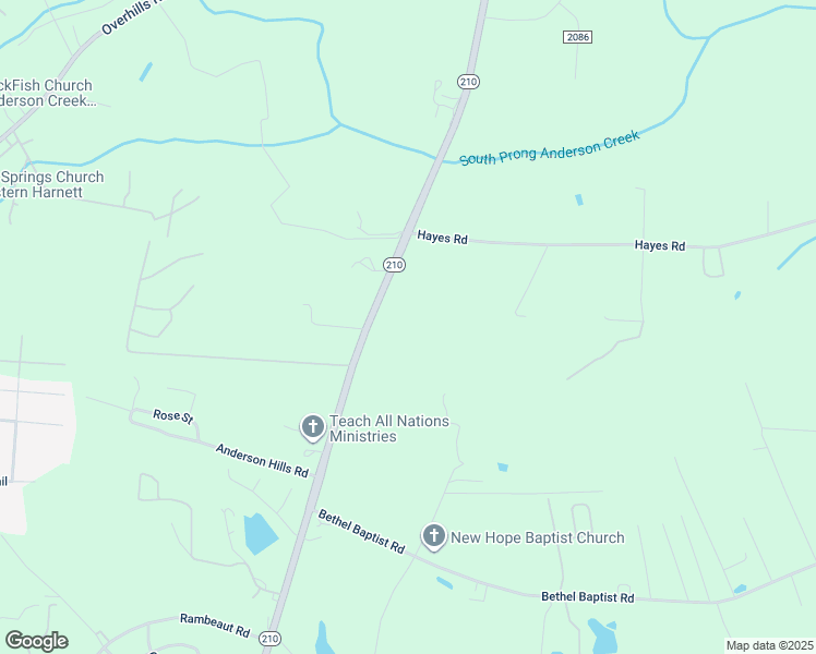 map of restaurants, bars, coffee shops, grocery stores, and more near 11983 North Carolina 210 in Spring Lake