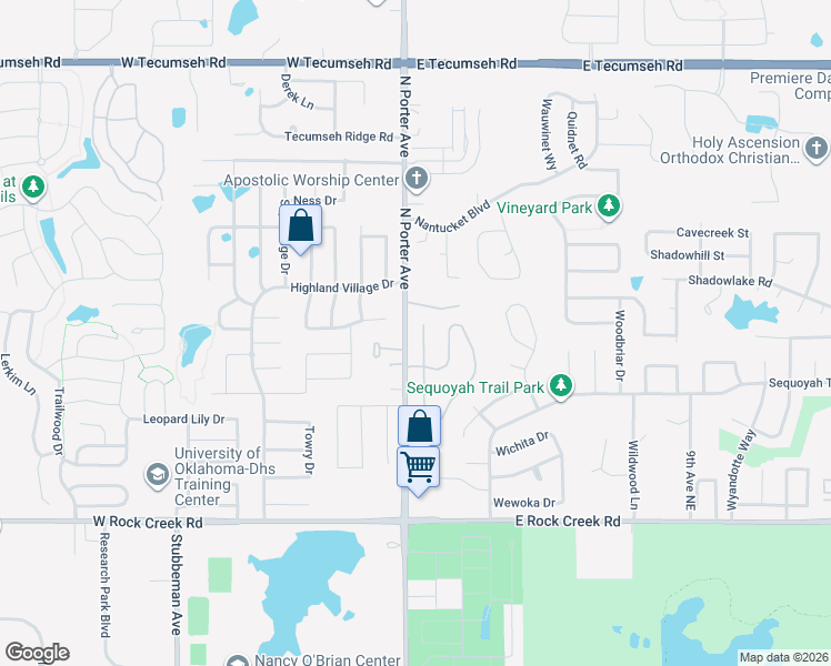 map of restaurants, bars, coffee shops, grocery stores, and more near 101 Napoli Court in Norman