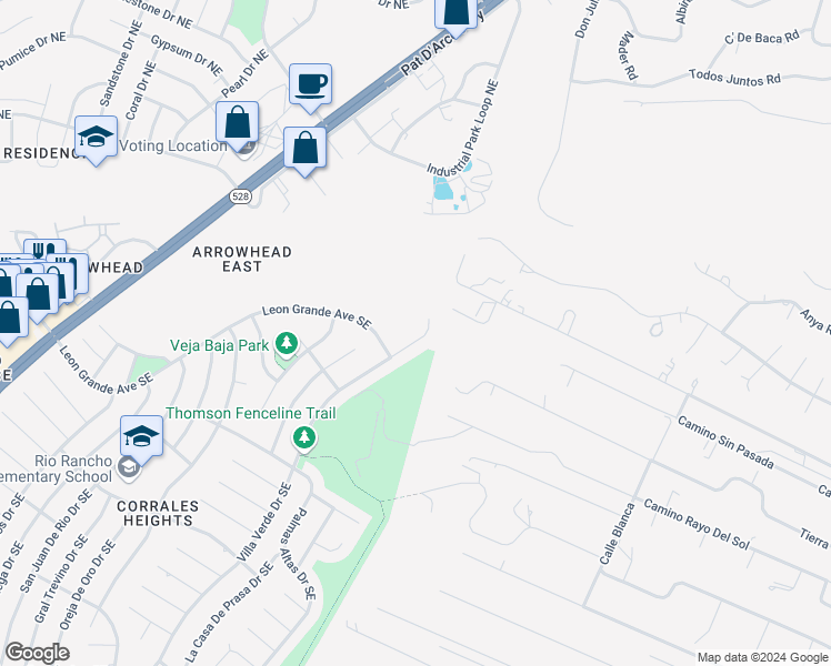 map of restaurants, bars, coffee shops, grocery stores, and more near 105 Villa Verde Court Southeast in Rio Rancho