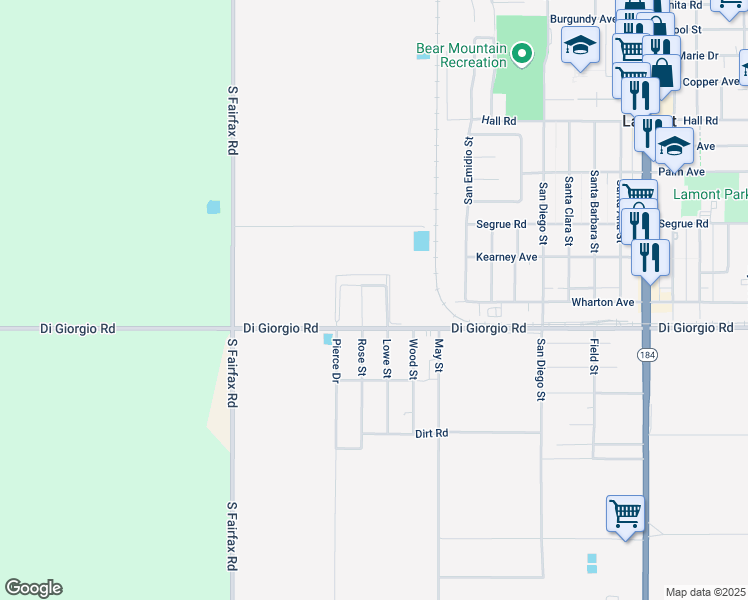map of restaurants, bars, coffee shops, grocery stores, and more near 7022 Di Giorgio Road in Lamont