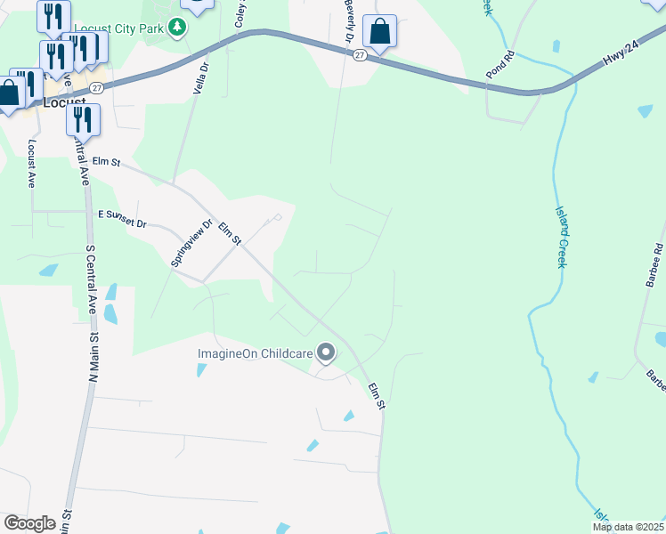 map of restaurants, bars, coffee shops, grocery stores, and more near in Locust