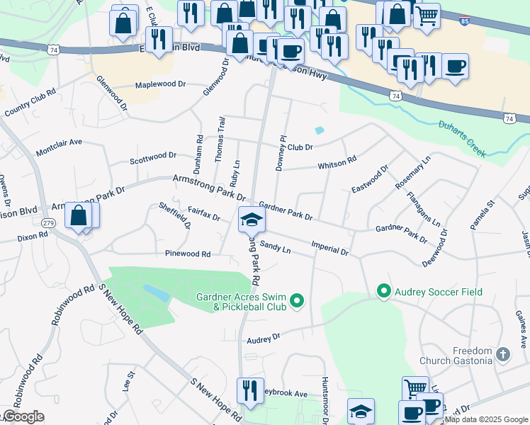 map of restaurants, bars, coffee shops, grocery stores, and more near 2918 Imperial Drive in Gastonia