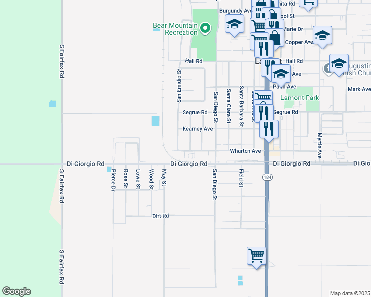 map of restaurants, bars, coffee shops, grocery stores, and more near 7419 Wharton Avenue in Lamont
