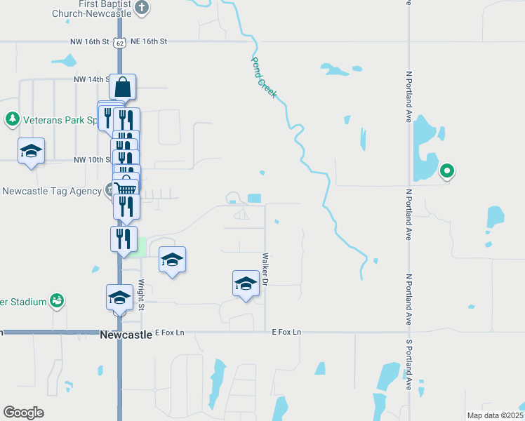 map of restaurants, bars, coffee shops, grocery stores, and more near 717 Walker Drive in Newcastle
