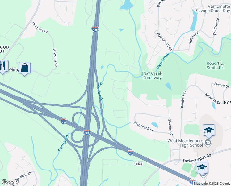 map of restaurants, bars, coffee shops, grocery stores, and more near 4025 Rosfield Dr in Charlotte