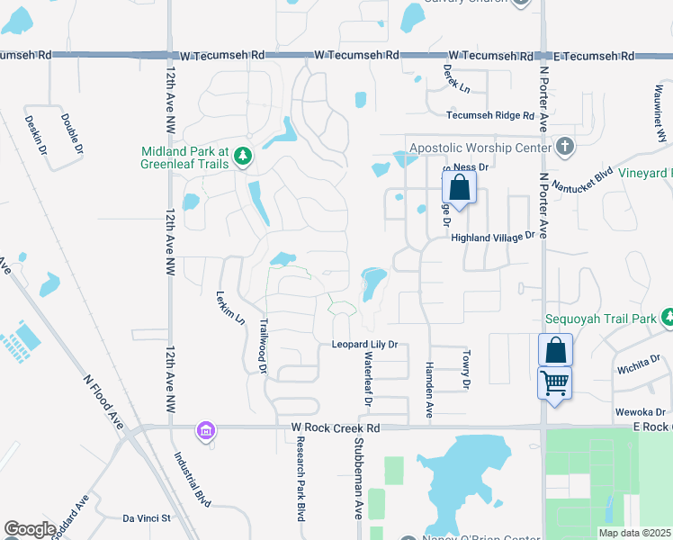 map of restaurants, bars, coffee shops, grocery stores, and more near 619 Green Fish Circle in Norman