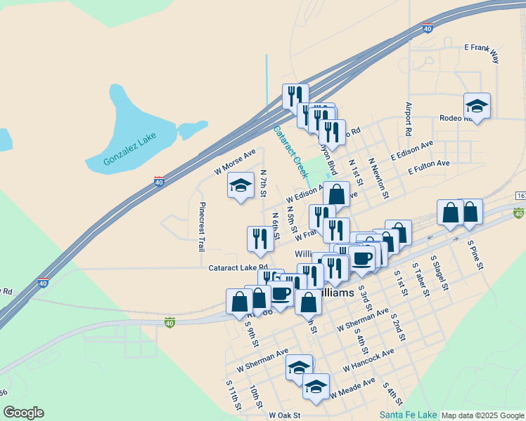 map of restaurants, bars, coffee shops, grocery stores, and more near 800 South 6th Street in Williams
