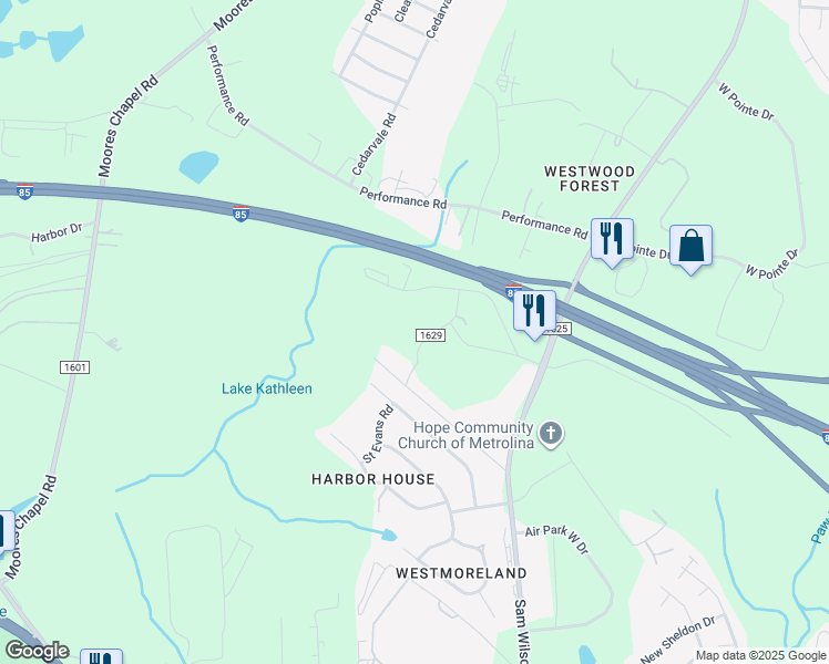 map of restaurants, bars, coffee shops, grocery stores, and more near 3020 Overbrook Terrace in Charlotte