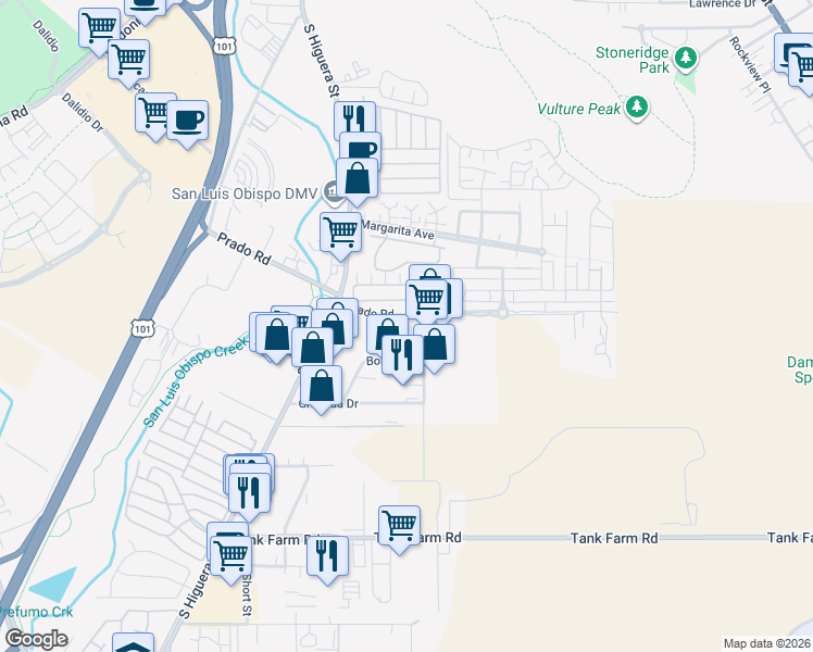 map of restaurants, bars, coffee shops, grocery stores, and more near in San Luis Obispo