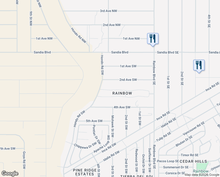 map of restaurants, bars, coffee shops, grocery stores, and more near 301 4th Avenue Southwest in Rio Rancho