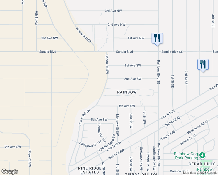 map of restaurants, bars, coffee shops, grocery stores, and more near 321 4th Avenue Northeast in Rio Rancho