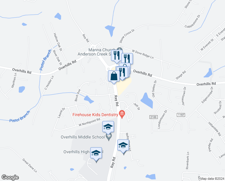 map of restaurants, bars, coffee shops, grocery stores, and more near 3207 Ray Road in Spring Lake