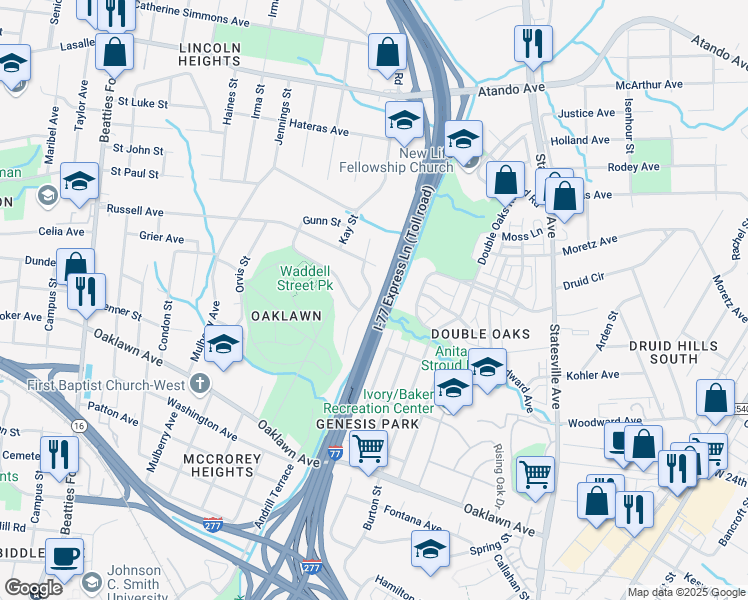map of restaurants, bars, coffee shops, grocery stores, and more near 1438 Dean Street in Charlotte