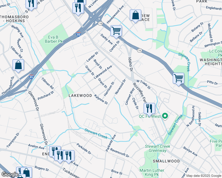 map of restaurants, bars, coffee shops, grocery stores, and more near in Charlotte