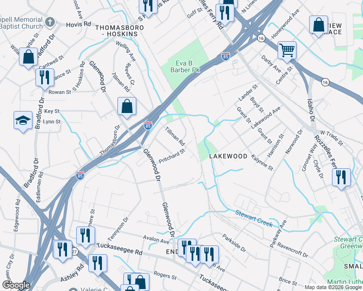 map of restaurants, bars, coffee shops, grocery stores, and more near 3909 Barlowe Road in Charlotte