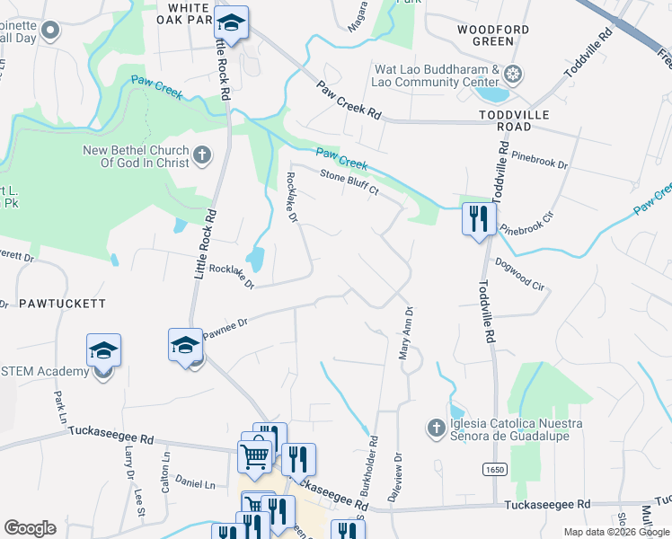 map of restaurants, bars, coffee shops, grocery stores, and more near 1904 Mary Ann Drive in Charlotte
