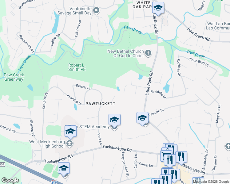 map of restaurants, bars, coffee shops, grocery stores, and more near 2207 Kendrick Drive in Charlotte