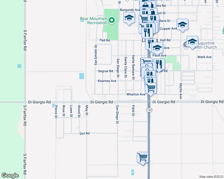 map of restaurants, bars, coffee shops, grocery stores, and more near 11005 San Gorgonio Street in Lamont