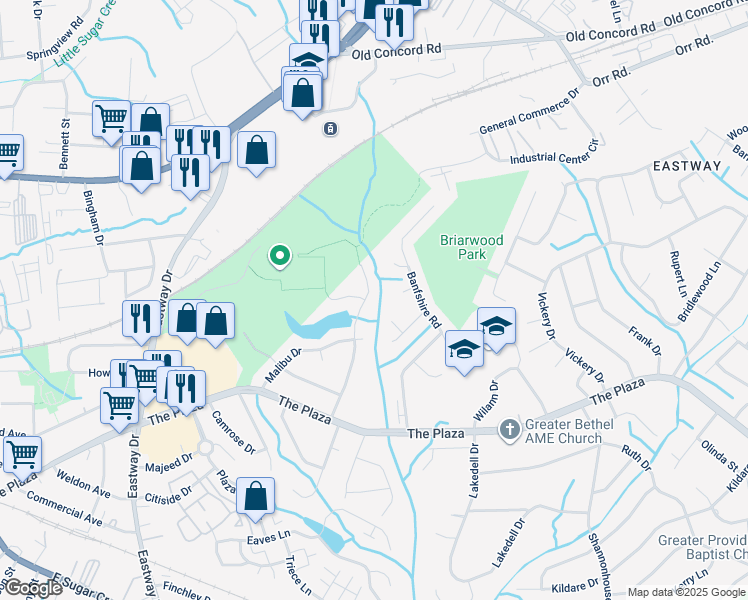 map of restaurants, bars, coffee shops, grocery stores, and more near 4631 Highlake Drive in Charlotte