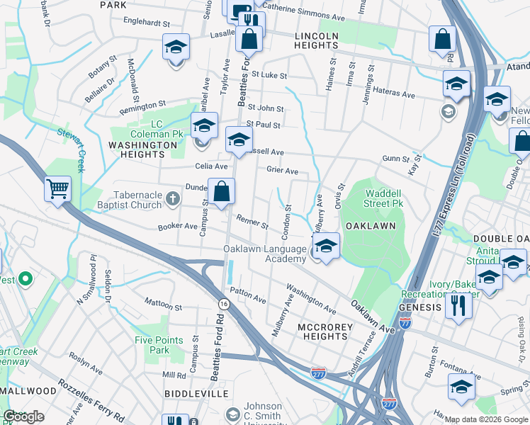 map of restaurants, bars, coffee shops, grocery stores, and more near 1228 Fairmont Street in Charlotte