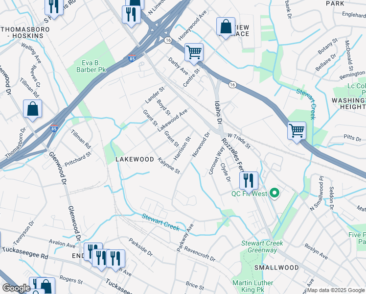 map of restaurants, bars, coffee shops, grocery stores, and more near 235 Jones Street in Charlotte