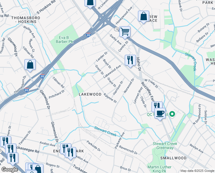 map of restaurants, bars, coffee shops, grocery stores, and more near 315 Jones Street in Charlotte