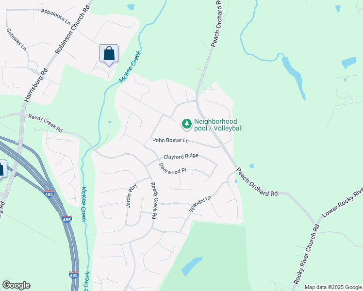 map of restaurants, bars, coffee shops, grocery stores, and more near 3600 John Bostar Lane in Charlotte