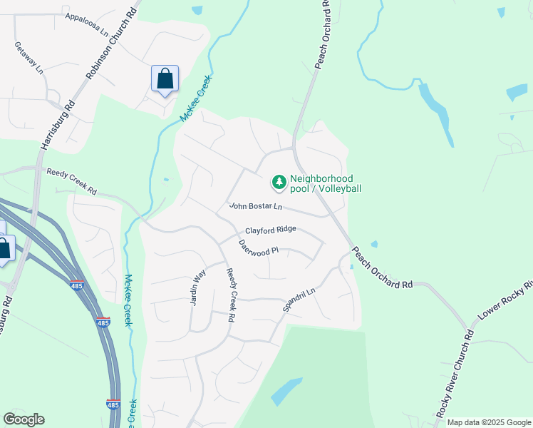 map of restaurants, bars, coffee shops, grocery stores, and more near 3600 John Bostar Lane in Charlotte