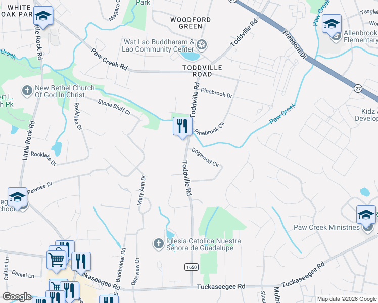 map of restaurants, bars, coffee shops, grocery stores, and more near 2232 Toddville Road in Charlotte