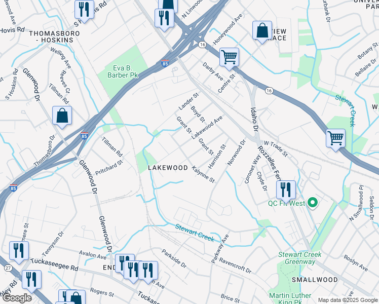map of restaurants, bars, coffee shops, grocery stores, and more near 315 Lakewood Avenue in Charlotte