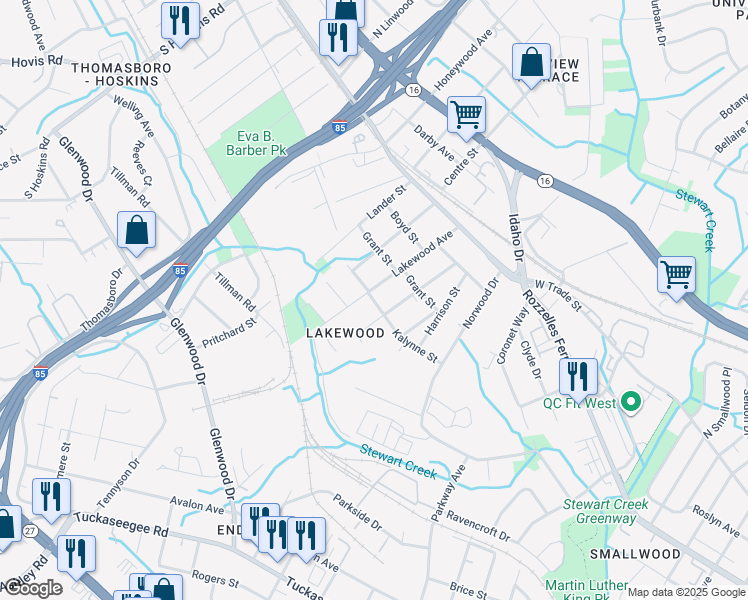 map of restaurants, bars, coffee shops, grocery stores, and more near 400 Lakewood Avenue in Charlotte