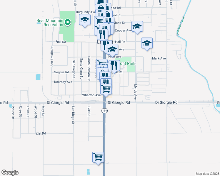 map of restaurants, bars, coffee shops, grocery stores, and more near 11015 Main Street in Lamont