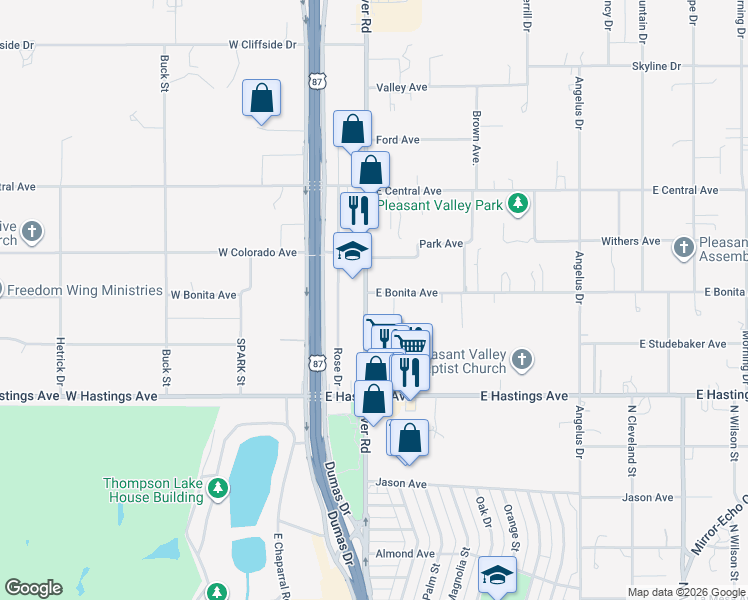 map of restaurants, bars, coffee shops, grocery stores, and more near 307-309 East Bonita Avenue in Amarillo