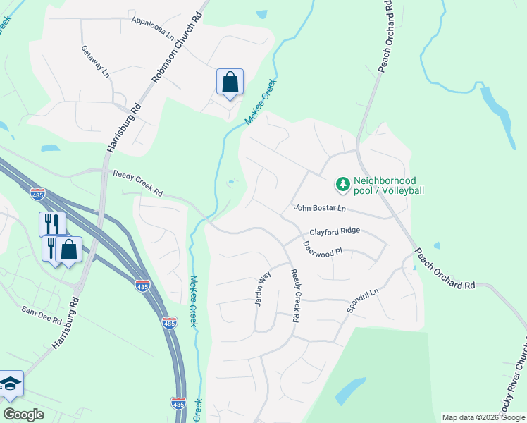 map of restaurants, bars, coffee shops, grocery stores, and more near 7329 Daerwood Place in Charlotte