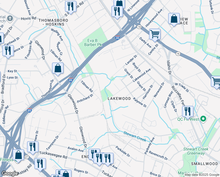 map of restaurants, bars, coffee shops, grocery stores, and more near 3425 Mable Hubbard Drive in Charlotte