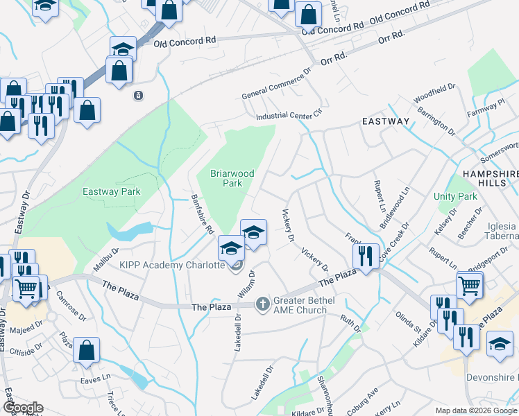 map of restaurants, bars, coffee shops, grocery stores, and more near 810 Pennwood Lane in Charlotte