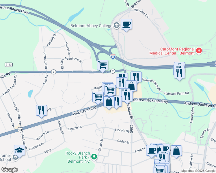 map of restaurants, bars, coffee shops, grocery stores, and more near 114 Rankin Street in Belmont