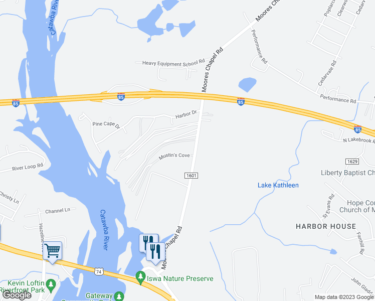 map of restaurants, bars, coffee shops, grocery stores, and more near 12636 Moores Chapel Road in Charlotte
