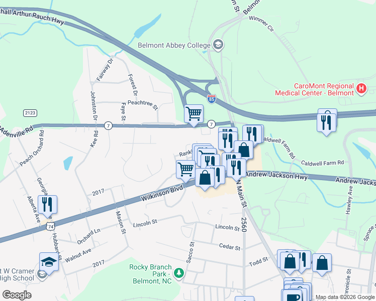 map of restaurants, bars, coffee shops, grocery stores, and more near 114 Rankin Street in Belmont