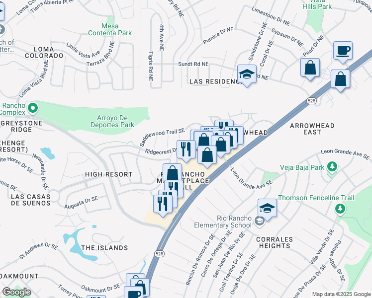 map of restaurants, bars, coffee shops, grocery stores, and more near 4213 Ridgeway Court in Rio Rancho