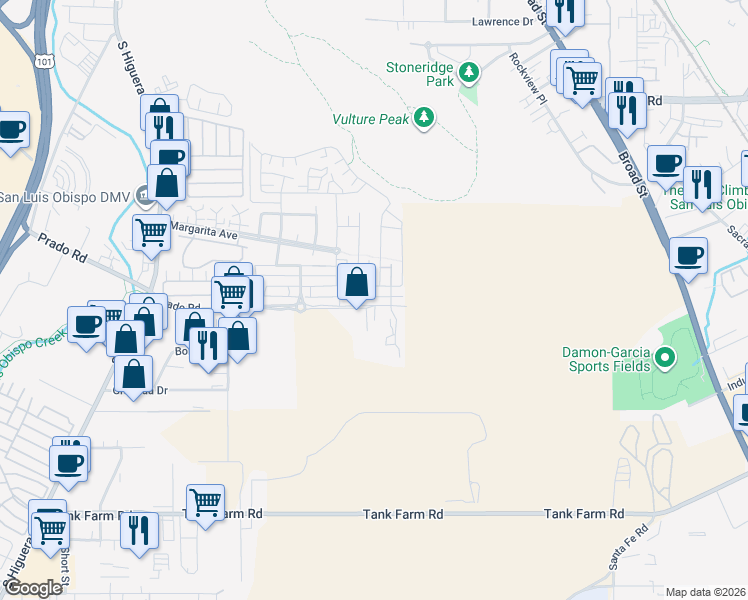 map of restaurants, bars, coffee shops, grocery stores, and more near 429 Junipero Way in San Luis Obispo