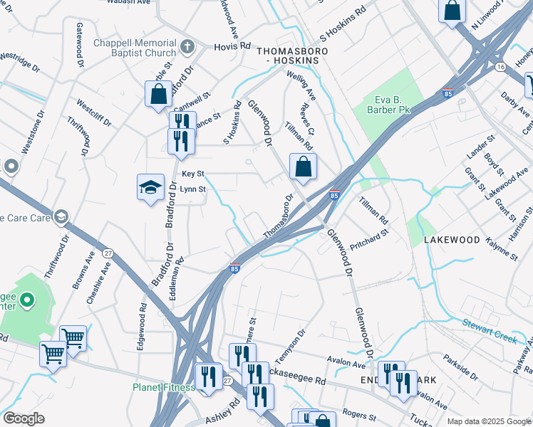 map of restaurants, bars, coffee shops, grocery stores, and more near 940 Thomasboro Dr in Charlotte