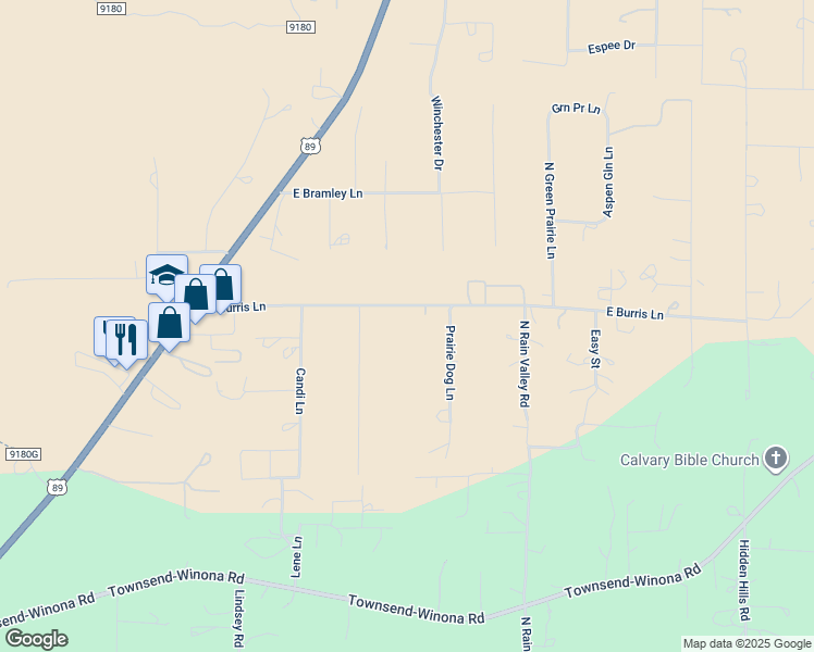 map of restaurants, bars, coffee shops, grocery stores, and more near 5740 East Burris Lane in Flagstaff