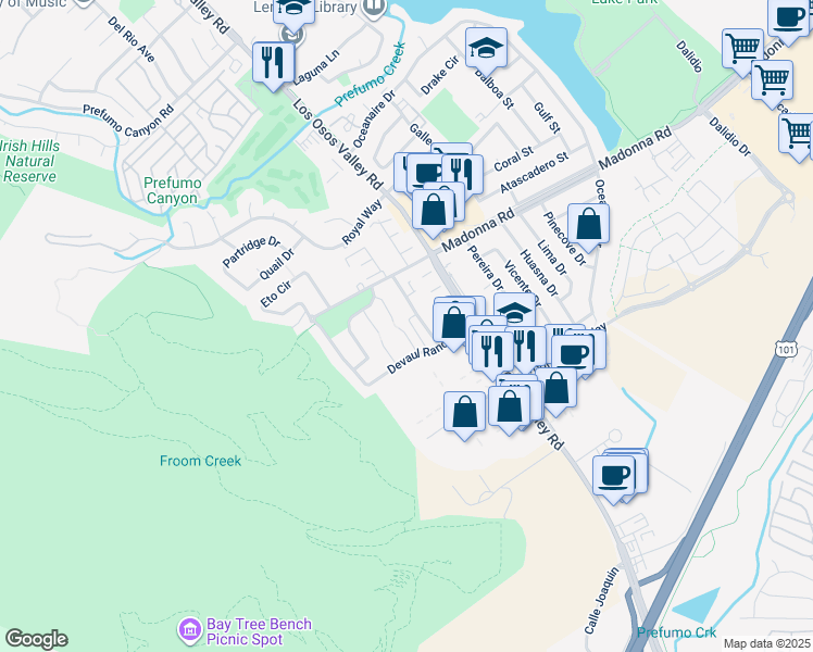 map of restaurants, bars, coffee shops, grocery stores, and more near 1716 Singletree Court in San Luis Obispo