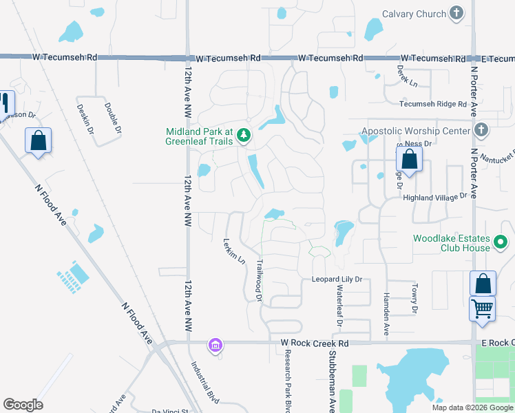 map of restaurants, bars, coffee shops, grocery stores, and more near 900 Lerkim Lane in Norman