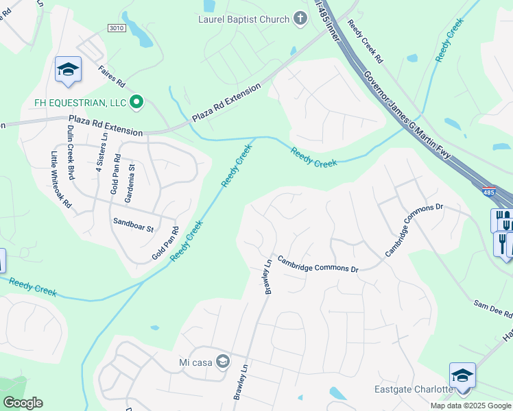 map of restaurants, bars, coffee shops, grocery stores, and more near 10524 Brawley Lane in Charlotte